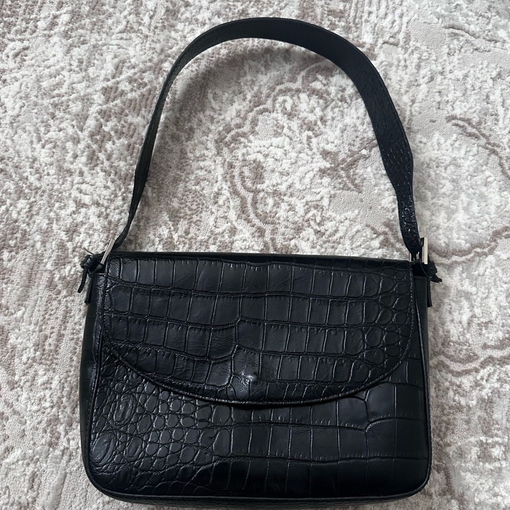 Black Croc-Embossed Shoulder Bag